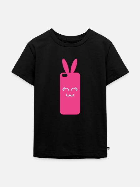 Pink Rabbit Phone Graphic - Kids Premium Organic T-Shirt - black