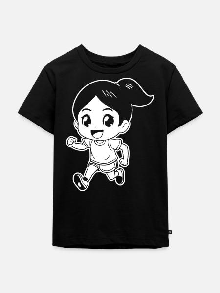 Marathon Läuferin Comic Look - Kinder Premium Bio T-Shirt - Schwarz