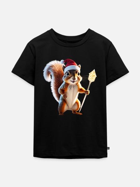 Magisches Weihnachts Eichhörnchen, Hüter des Wades - Kinder Premium Bio T-Shirt - Schwarz