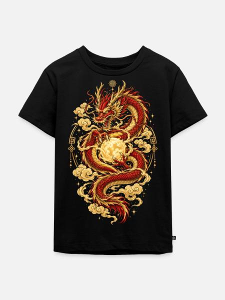Chinesischer Drache – Sternzeichen Tierhoroskop - Kinder Premium Bio T-Shirt - Schwarz