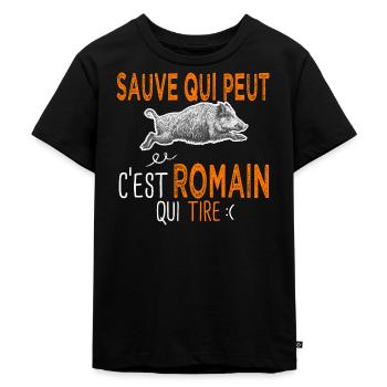 Romain c est romain qui tire Humour Chasseur - T-shirt Premium bio Enfant - noir - Devant - Mikhail (115cm)