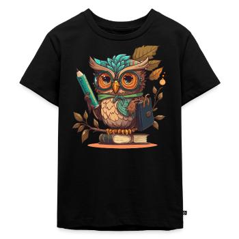 Eulen-Weisheit - Kinder Premium Bio T-Shirt - Schwarz - Vorne - Mikhail (115cm)