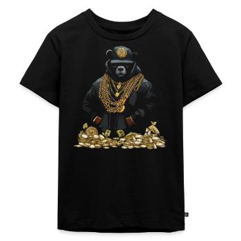 Ours hip-hop cool avec casquette ainsi que de l’or et de l’argent - T-shirt Premium bio Enfant - noir - Devant - Mikhail (115cm)