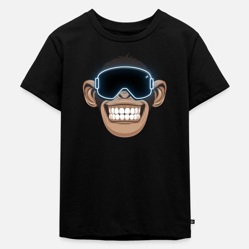 affe mit skibrille - Kinder Premium Bio T-Shirt - Schwarz