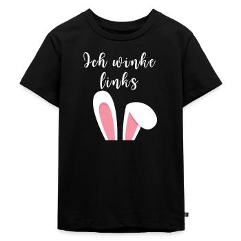 Osterhasen winken mit links - für Linkshänder - Kinder Premium Bio T-Shirt - Schwarz - Vorne - Mikhail (115cm)
