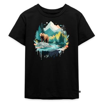 Bär Tier Tier Natur Im Freien Aquarell - Kinder Premium Bio T-Shirt - Schwarz - Vorne - Mikhail (115cm)