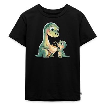 Dinosaurier mit Baby-Dinosauriern - Kinder Premium Bio T-Shirt - Schwarz - Vorne - Mikhail (115cm)