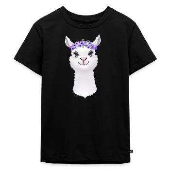 Lama Alpaka Tier - Kinder Premium Bio T-Shirt - Schwarz - Vorne - Mikhail (115cm)