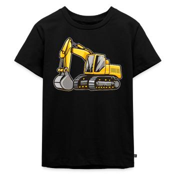 Gelber Bagger - Kinder Premium Bio T-Shirt - Schwarz - Vorne - Mikhail (115cm)