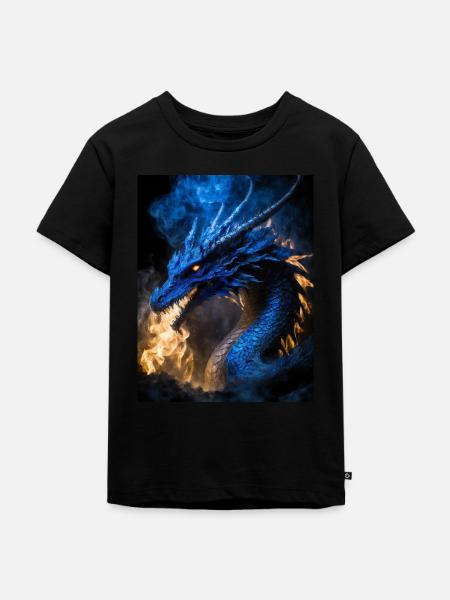 dunkelblauer Drache - Kinder Premium Bio T-Shirt - Schwarz