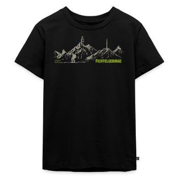 Drawing Fichtelgebirge with hiker - Kids Premium Organic T-Shirt - black - Front - Mikhail (115cm)