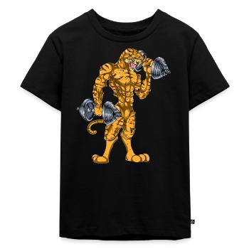 Tiger Bizeps - Kinder Premium Bio T-Shirt - Schwarz - Vorne - Mikhail (115cm)
