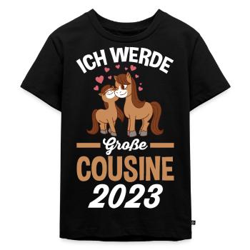 Pferde Große Cousine 2023 - Kinder Premium Bio T-Shirt - Schwarz - Vorne - Mikhail (115cm)