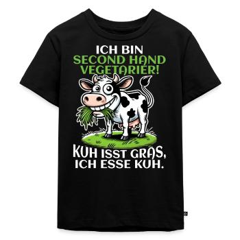 Ich bin Second Hand Vegetarier - Kuh Meme - Kinder Premium Bio T-Shirt - Schwarz - Vorne - Mikhail (115cm)