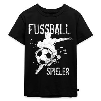Fußballspieler mit Fußball - Kinder Premium Bio T-Shirt - Schwarz - Vorne - Mikhail (115cm)