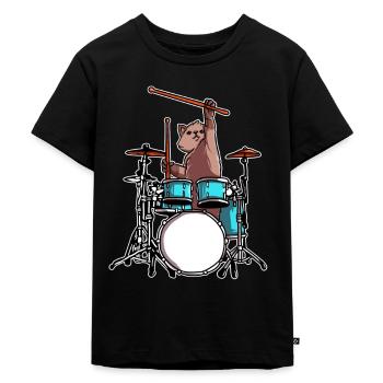 Chat batteur joue des cadeaux de musicien de batterie - T-shirt Premium bio Enfant - noir - Devant - Mikhail (115cm)
