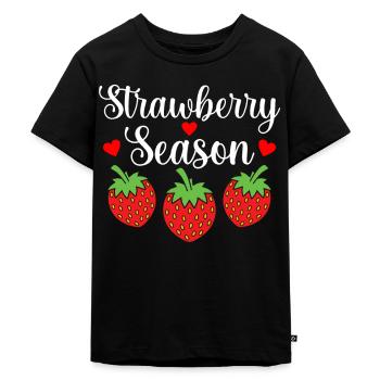 Erdbeere - Kinder Premium Bio T-Shirt - Schwarz - Vorne - Mikhail (115cm)
