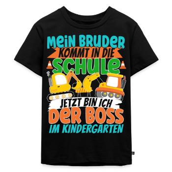 Bagger Einschulung Brüder Geschwister Kleiner - Kinder Premium Bio T-Shirt - Schwarz - Vorne - Mikhail (115cm)