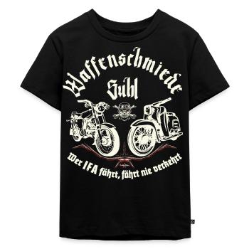 Waffenschmiede Suhl - Simson S51 - Schwalbe KR51 - Kinder Premium Bio T-Shirt - Schwarz - Vorne - Mikhail (115cm)
