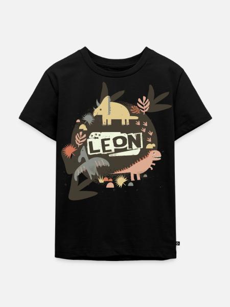 LEON - Beautiful boy name with cute dinosaurs - Kids Premium Organic T-Shirt - black