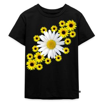 Marguerite with sunflower floral pattern flower - Kids Premium Organic T-Shirt - black - Front - Mikhail (115cm)