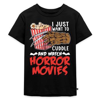 I just want to cuddle and watch horror movies - Kids Premium Organic T-Shirt - black - Front - Mikhail (115cm)