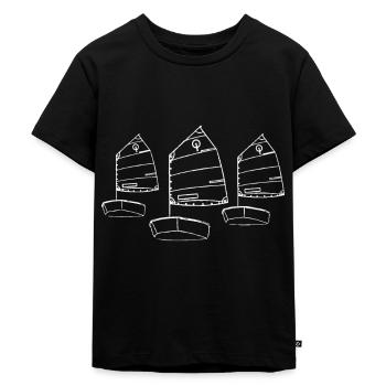 Opti Segelboot Junior Racing Segelrennen White Log - Kinder Premium Bio T-Shirt - Schwarz - Vorne - Mikhail (115cm)