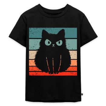 Katze Retro Stil Vintage - Kinder Premium Bio T-Shirt - Schwarz - Vorne - Mikhail (115cm)
