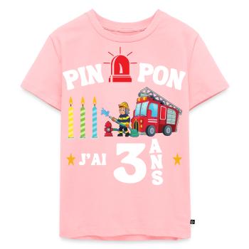 Cadeau Anniversaire 3 ans Pompier - T-shirt Premium bio Enfant - rose - Devant - AI Model Kid Female (0cm)