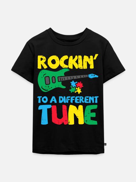 Rockin To Different Tune Guitar Autism Awareness M - Kids Premium Organic T-Shirt - black