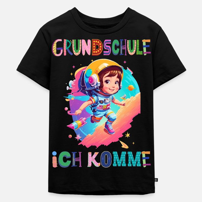 Grundschule - Ich komme / Astronaut Mädchen - Kinder Premium Bio T-Shirt - Schwarz
