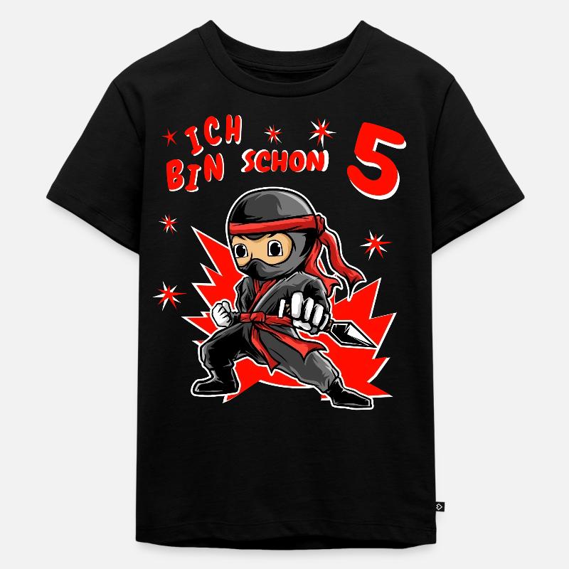 Ich bin schon fünf Ninja Geburtstag 5 jährig Junge - Kinder Premium Bio T-Shirt - Schwarz