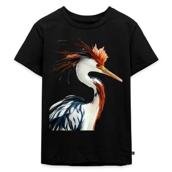 Reiher Vogel - Kinder Premium Bio T-Shirt - Schwarz - Vorne - Mikhail (115cm)