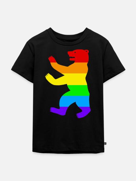 Berliner Bär / Pride Bear / Regenbogen - Kinder Premium Bio T-Shirt - Schwarz