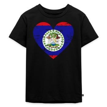 Belize Flaggenherz - Kinder Premium Bio T-Shirt - Schwarz - Vorne - Mikhail (115cm)