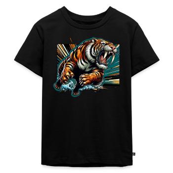Säbelzahntiger Smilodon Eiszeit Raubtier Großkatze - Kinder Premium Bio T-Shirt - Schwarz - Vorne - Mikhail (115cm)