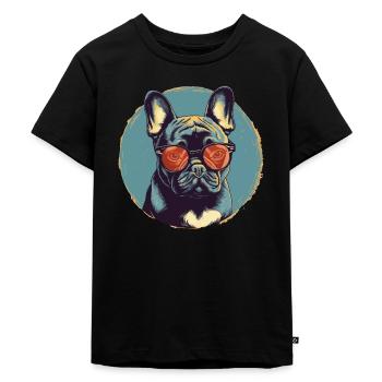 Französische Bulldogge Sonnenbrille - Kinder Premium Bio T-Shirt - Schwarz - Vorne - Mikhail (115cm)