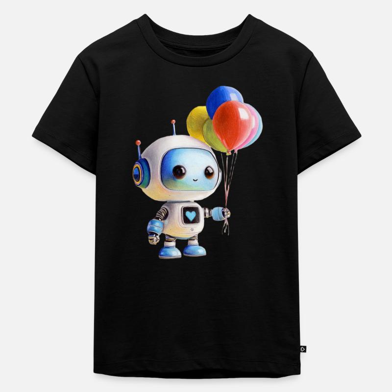 Roboter Luftballon - Kinder Premium Bio T-Shirt - Schwarz