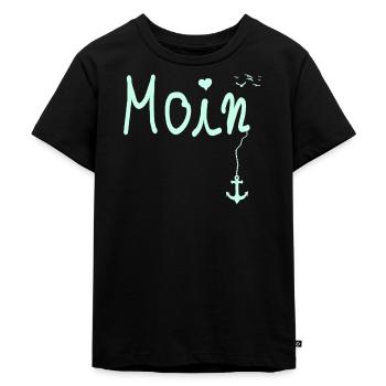Moin Begrüßung Moin mit Möwe - Kinder Premium Bio T-Shirt - Schwarz - Vorne - Mikhail (115cm)