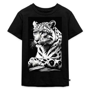 Schneeleopard | Leopard | Raubtier - Kinder Premium Bio T-Shirt - Schwarz - Vorne - Mikhail (115cm)