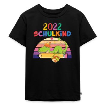 Dinosaurier - Schulkind 2022 - Einschulung - Kinder Premium Bio T-Shirt - Schwarz - Vorne - Mikhail (115cm)