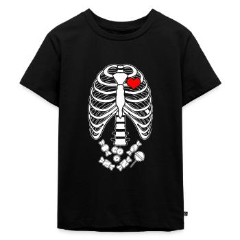 Halloween Süssigkeiten Skelett Rippen Geschenk - Kinder Premium Bio T-Shirt - Schwarz - Vorne - Mikhail (115cm)