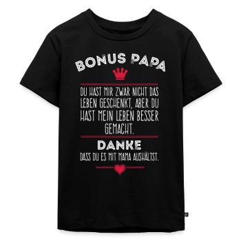 Bonus Papa - Kinder Premium Bio T-Shirt - Schwarz - Vorne - Mikhail (115cm)