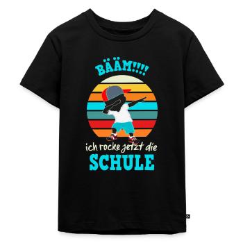 Schulkind - bääm ich rocke - Kinder Premium Bio T-Shirt - Schwarz - Vorne - Mikhail (115cm)