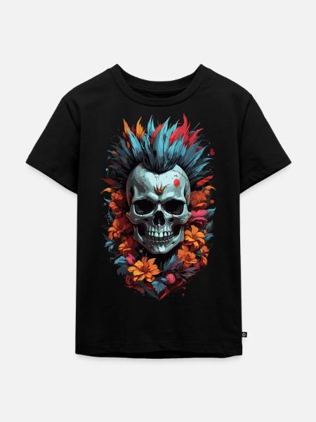 Blumen-Punk-Schädel - Kinder Premium Bio T-Shirt - Schwarz