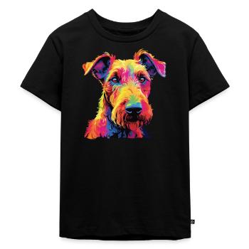 Wasserfarben Farbenfroher Irish Terrier - Kinder Premium Bio T-Shirt - Schwarz - Vorne - Mikhail (115cm)
