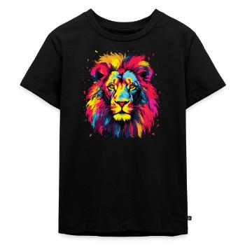 Wasserfarben Farbenfroher Löwe bunte Tiere - Kinder Premium Bio T-Shirt - Schwarz - Vorne - Mikhail (115cm)