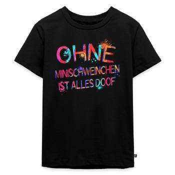 Ohne Minischwein ist alles doof Wasserfarben - Kinder Premium Bio T-Shirt - Schwarz - Vorne - Mikhail (115cm)