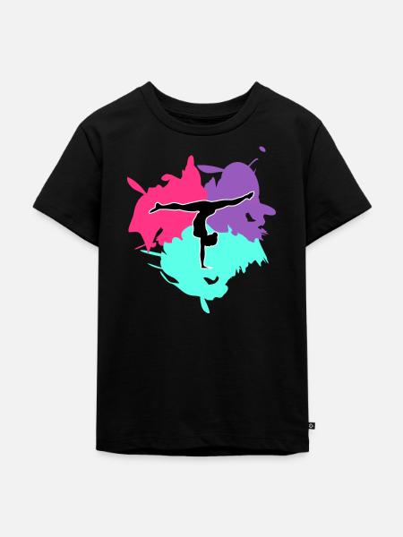 Turnen, Turnerin und Farb Splash - Kinder Premium Bio T-Shirt - Schwarz