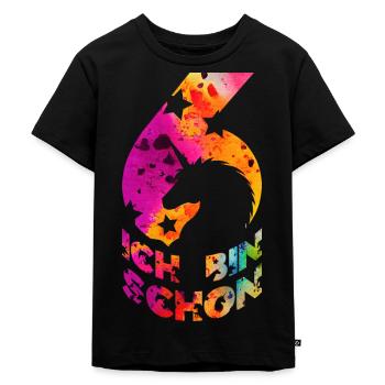 ICH BIN SCHON 6 EINHORN 6. GEBURTSTAG - Kinder Premium Bio T-Shirt - Schwarz - Vorne - Mikhail (115cm)